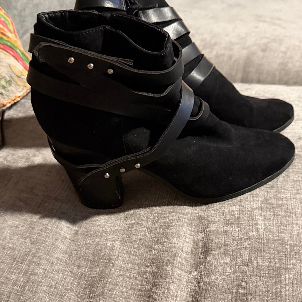 Material Girl Black Ankle Booties with Strap Detail